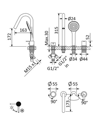Смеситель на борт ванны Cezares Leaf LEAF-BVDM4-L-01 Хром