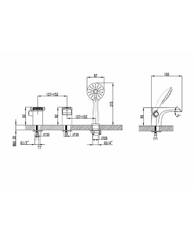 Смеситель на борт ванны Lemark Shift LM4345C Хром
