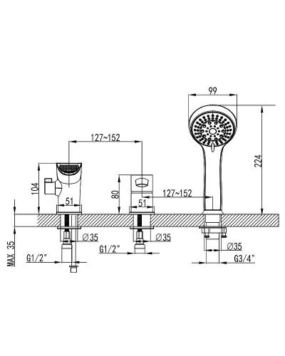 Смеситель на борт ванны Lemark Atlantiss LM3245C Хром