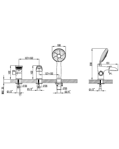 Смеситель на борт ванны Lemark Omega LM3145C Хром
