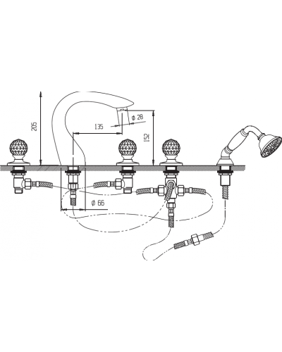 Смеситель на борт ванной с ручным выдвижным душем CEZARES ATLANTIS-BVD-02-Sw/M