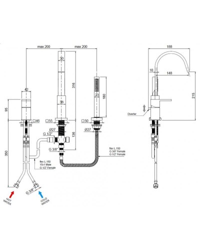 Смеситель на борт ванны на 3 отверстия CEZARES UNIKA-BVD3-NOP