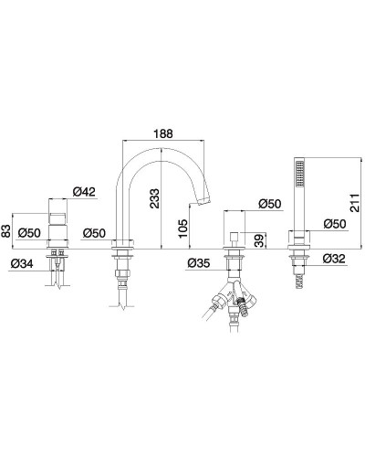 Смеситель на борт ванны Migliore Tenesi 25423 Хром