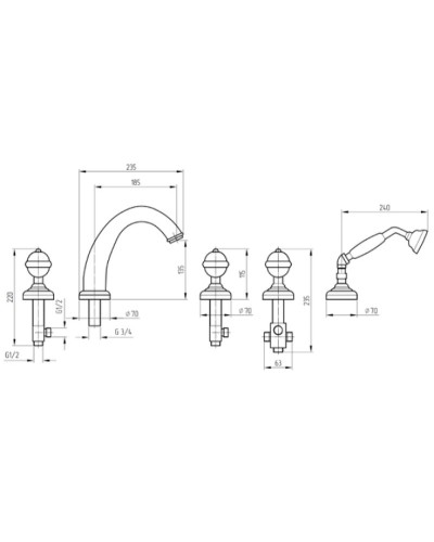Смеситель на борт ванны Migliore Cristalia New 27182 Золото