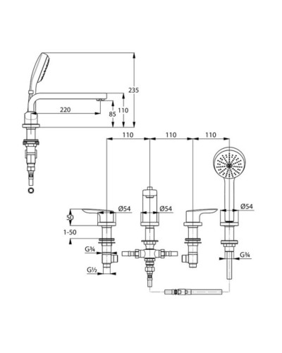 Смеситель на борт ванны Kludi Pure Solid 344230575 Хром