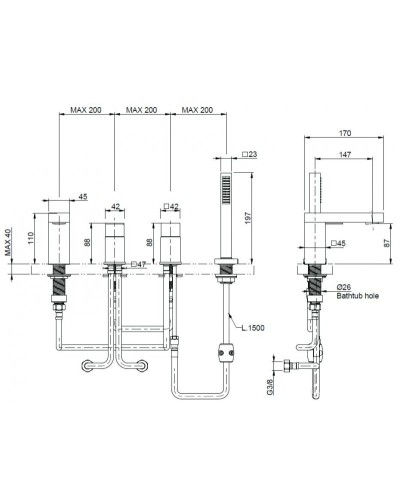 Смеситель на борт ванны на 4 отверстия CEZARES UNIKA-BVD4-BIO