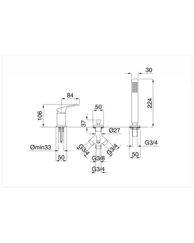 Смеситель на борт ванны однорычажный без излива Cezares LEGEND-BDM-01
