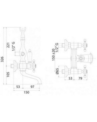 Смеситель на борт ванны с ручным душем, шлангом 150 см CEZARES GOLF-PBV-01-Bi