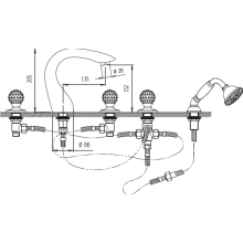 Смеситель на борт ванной с ручным выдвижным душем CEZARES ATLANTIS-BVD-01-Sw/M