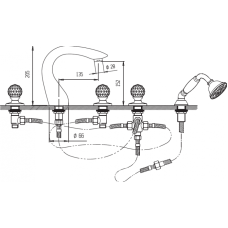 Смеситель на борт ванной с ручным выдвижным душем CEZARES ATLANTIS-BVD-01-Sw/M