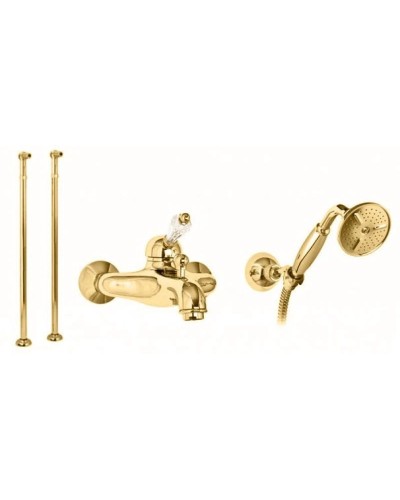 Напольный смеситель для ванны с ручным душем золото 24 карат, ручка Swarovski Cezares Vintage VINTAGE-VDPM-03/24-Sw