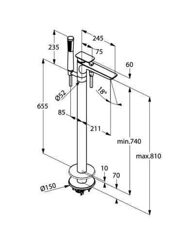 Смеситель напольный для ванны Kludi E2 495900575