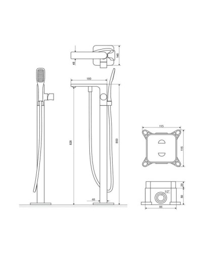 Смеситель напольный для ванны Excellent Galisa ARAX.5055CR