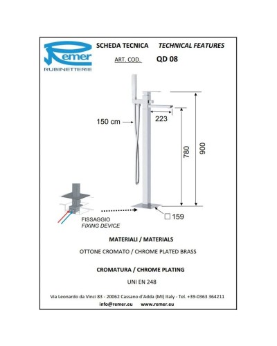Смеситель напольный для ванны Remer Q-Design QD08