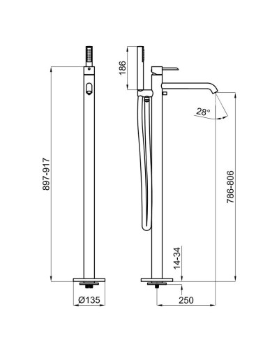 Смеситель напольный для ванны Noken Round N200000003