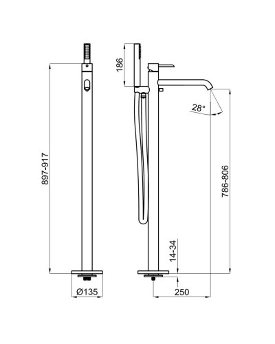 Смеситель напольный для ванны Noken Round N200000002