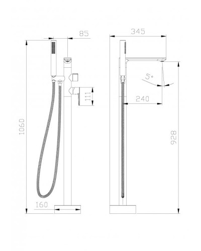 Напольный смеситель для ванны и душа, однорычажный с ручным душем CEZARES LUX-VDP-01