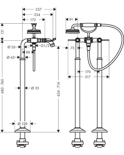 Смеситель напольный для ванны Axor Montreux 16553000