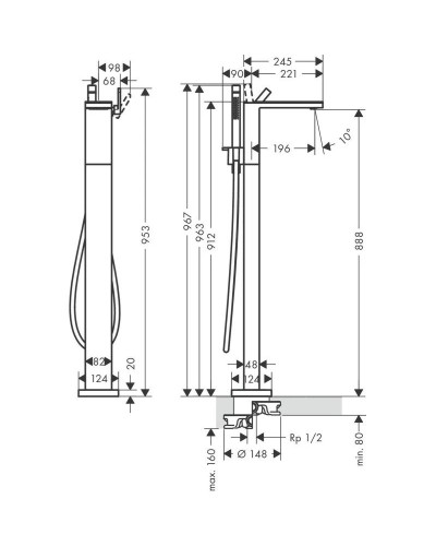 Смеситель напольный для ванны Axor MyEdition 47440000