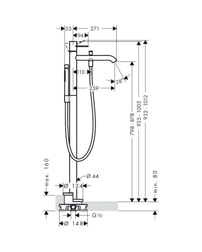 Смеситель напольный для ванны Axor Uno 38442000