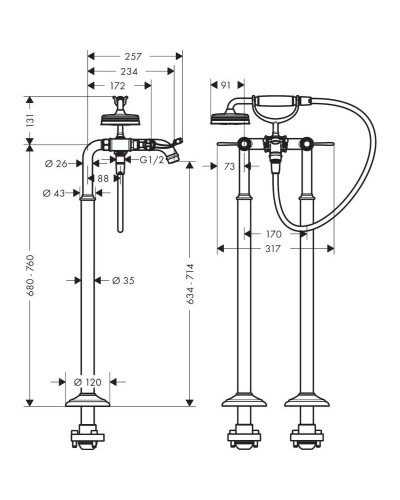 Смеситель напольный для ванны Axor Montreux 16553820