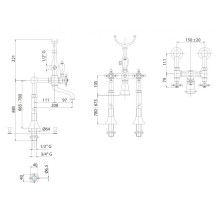 Напольный смеситель для ванны с ручным душем, шлангом 150 см CEZARES LORD-VDP-03/24-M