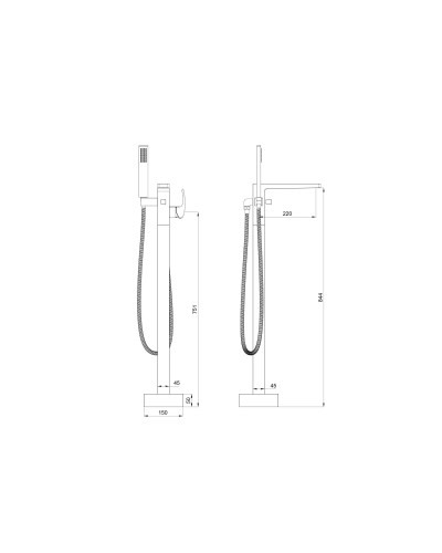 Смеситель для ванны напольного монтажа WONZON & WOGHAND, Темный графит (WW-88649009-BGM)