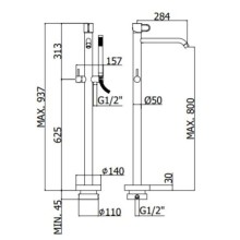 Смеситель напольный для ванны Paffoni Joker JK032NO