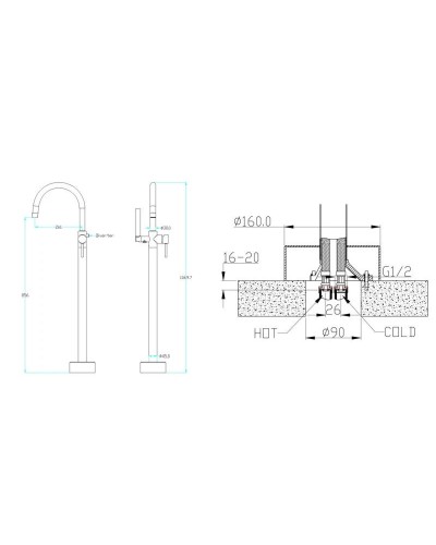 Смеситель напольный для ванны Boheme Uno 469-BCR