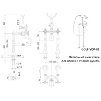 Напольный смеситель для ванны с ручным душем, шлангом 150 см CEZARES GOLF-VDP-01-M