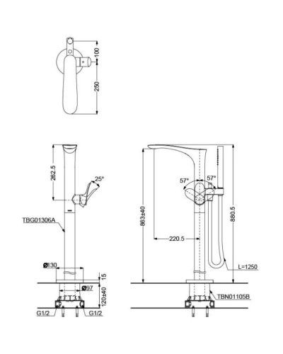 Смеситель напольный для ванны Toto GO TBG01306R