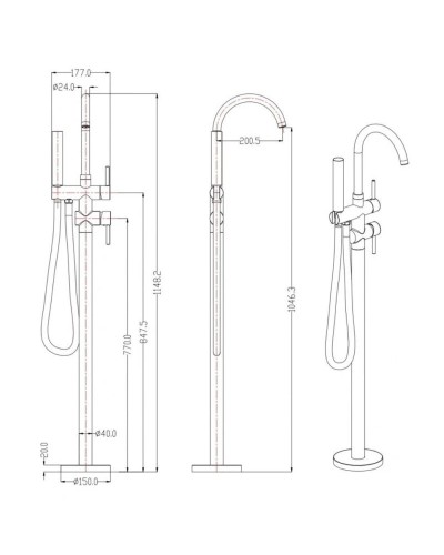 Смеситель напольный для ванны Grocenberg GB900GO