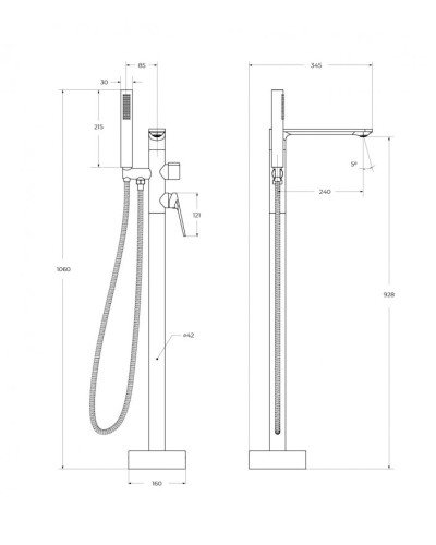 Напольный смеситель для ванны и душа, однорычажный с ручным душем CEZARES COMFORT-VDP-01