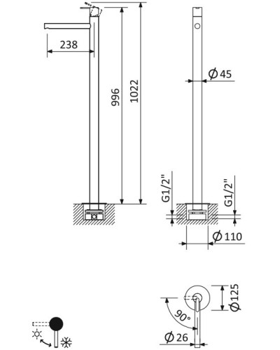 Напольный смеситель для раковины CEZARES LEAF-TVP-BIO