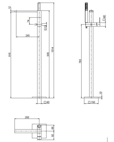 Напольный смеситель для ванны с ручным душем CEZARES UNIKA-VDP-NOP