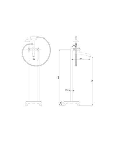 Смеситель для ванны напольного монтажа WONZON & WOGHAND, Глянцевое золото (WW-88649020-PG)