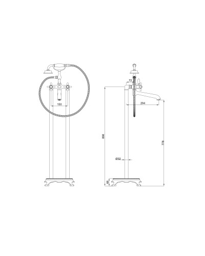 Смеситель для ванны напольного монтажа Wonzon & Woghand, Брашированное золото (WW-88649020-BG)