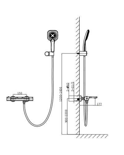 Термостат для ванны AltroBagno Lamberto AltroBagnoLamberto0224GrMt с душевым гарнитуром, оружейная сталь