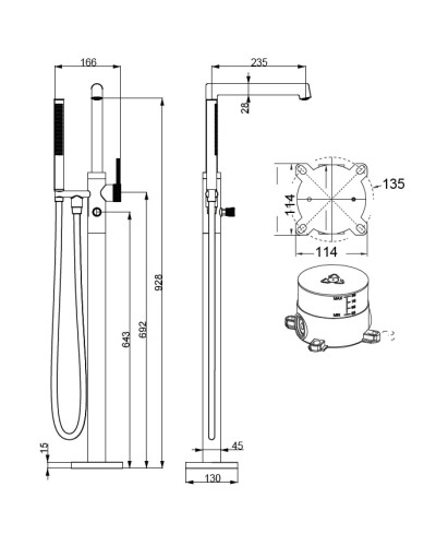 Смеситель напольный для ванны Vincea Rim VTF-2RMCH хром