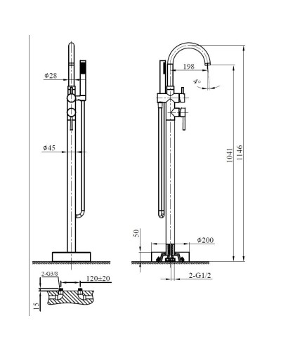 Смеситель напольный для ванны AltroBagno Metropoli AltroBagnoMetropoli020202NeOp