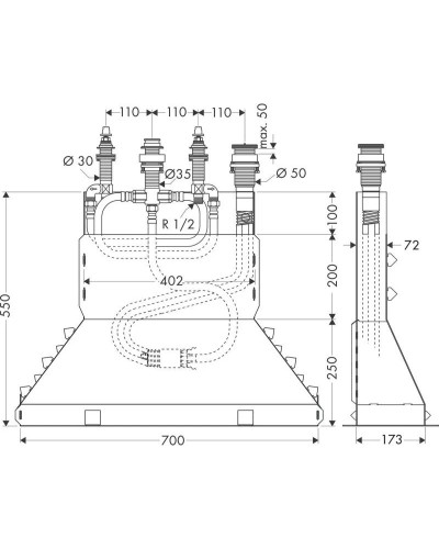 Скрытая часть смесителя для ванны на 4 отверстия Axor 15480180