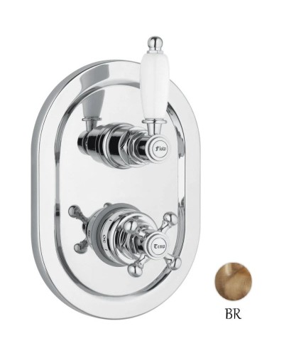 Встраиваемый термостатический смеситель на 2 выхода бронза, ручка белая Cezares Elite ELITE-VDIM2-T-02-Bi