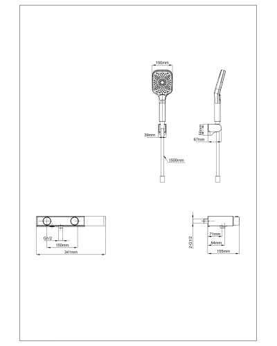 Смеситель для ванны с душем и термостатом WONZON & WOGHAND, Темный графит (WW-B2551-BGG)