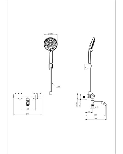 Смеситель для ванны с душем и термостатом WONZON & WOGHAND, Брашированное золото (WW-B2065-A1-BG)