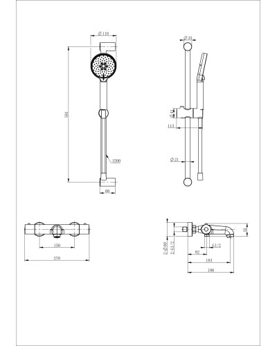Смеситель для ванны с душем и термостатом WONZON & WOGHAND, Брашированное золото (WW-C2006-A-BG)