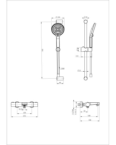 Смеситель для ванны с душевым гарнитуром и термостатом WONZON & WOGHAND, Темный графит (WW-C2018-A-BGG)
