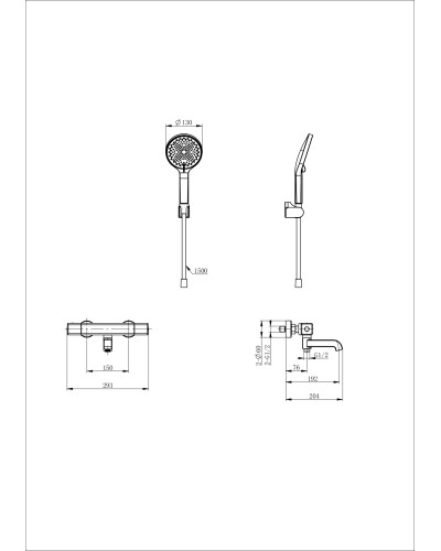 Смеситель для ванны с душем и термостатом WONZON & WOGHAND, Темный графит (WW-B2016-A1-BG)