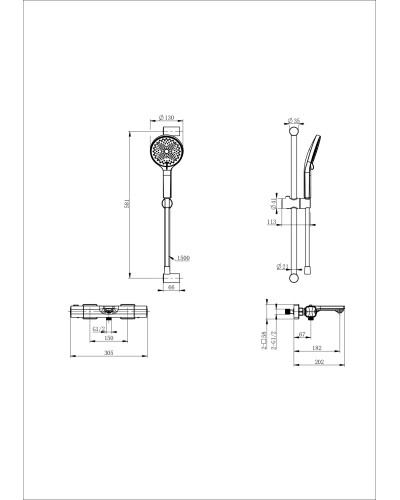 Смеситель для ванны с душем и термостатом WONZON & WOGHAND, Хром (WW-C2011-A-CR)