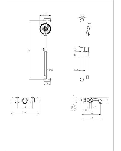 Смеситель для ванны с душевым гарнитуром и термостатом WONZON & WOGHAND, Темный графит (WW-C2006-A-BGG)