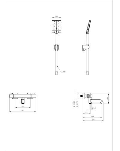 Смеситель для ванны с душем и термостатом WONZON & WOGHAND, Темный графит (WW-B2026-A1-BGG)